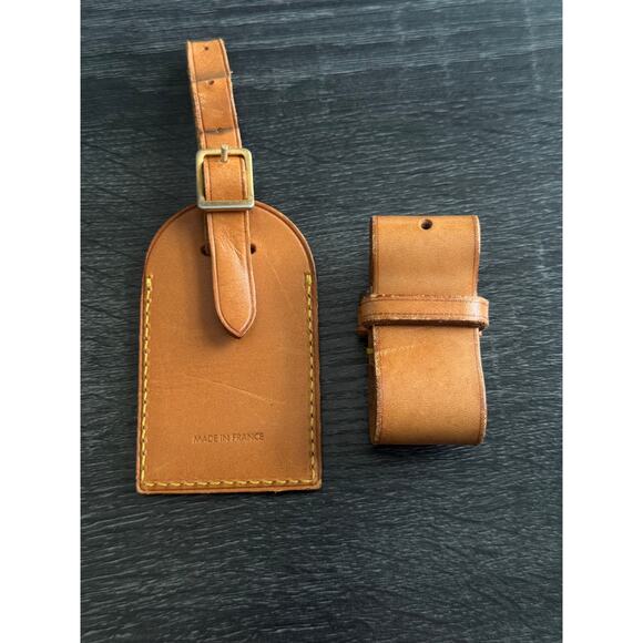 Authentic Louis Vuitton Vachetta Leather Name Luggage Tag And Poignet Set SN927 - Picture 2 of 5